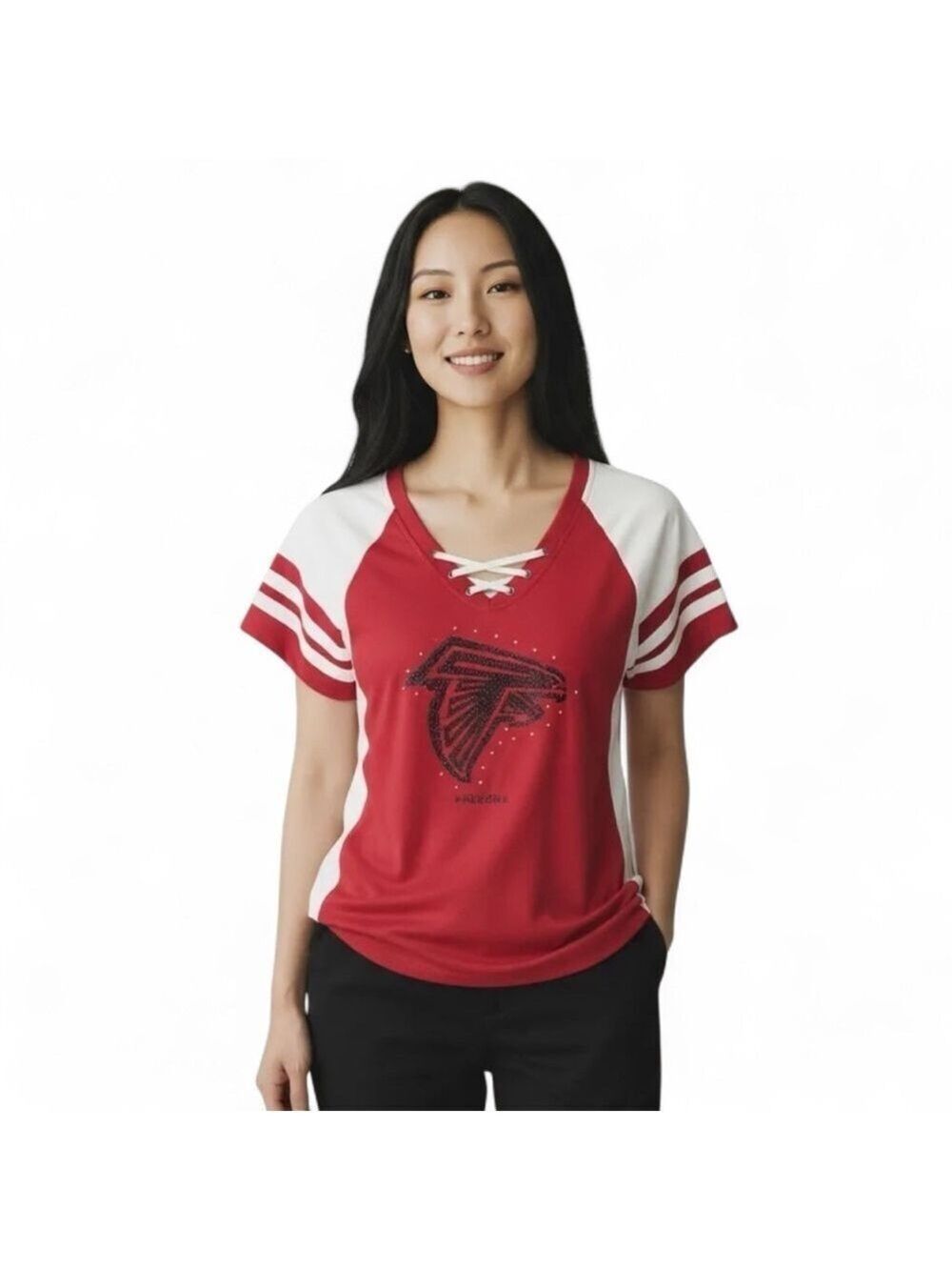 Majestic Size M Women’s Atlanta Falcons NFL Rhinestone Sequin Jersey Top